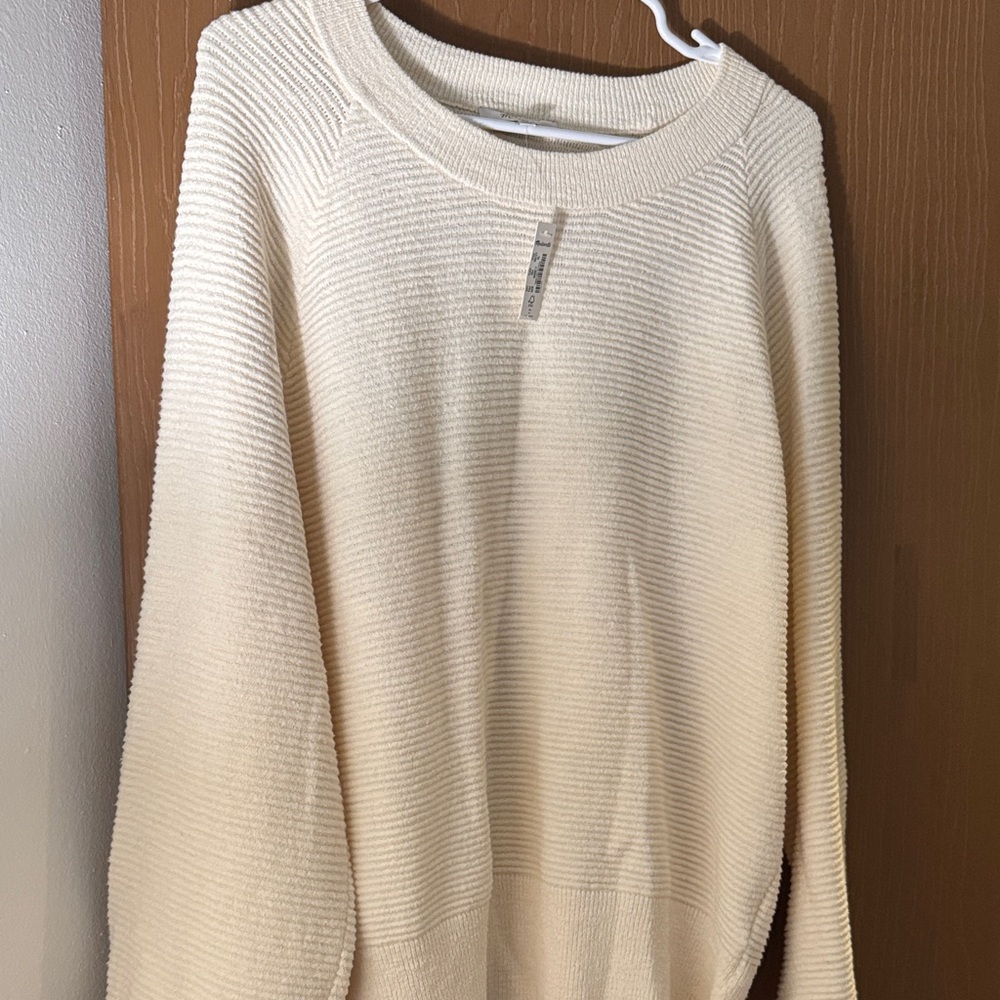 Women's Cream Ribbed Crewneck Sweater - Picture 7 of 7